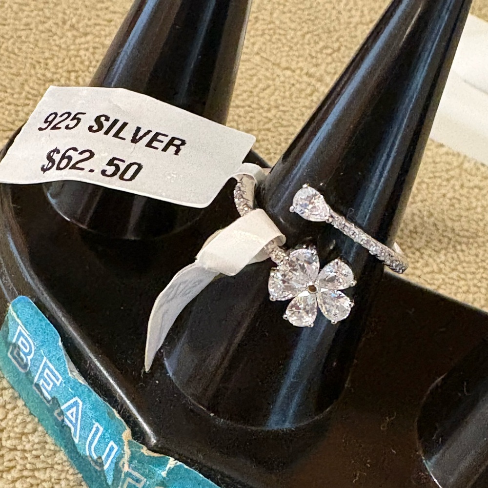 Dazzling Silver Floral Ring with Crystal Accents